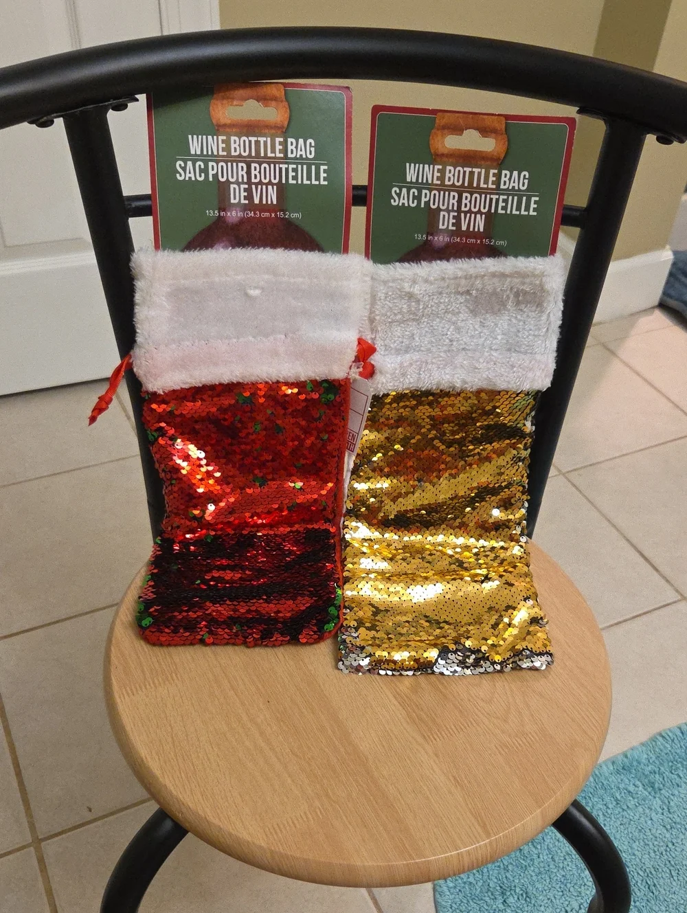 Sequin Wine Bottle Bag - Red & Gold